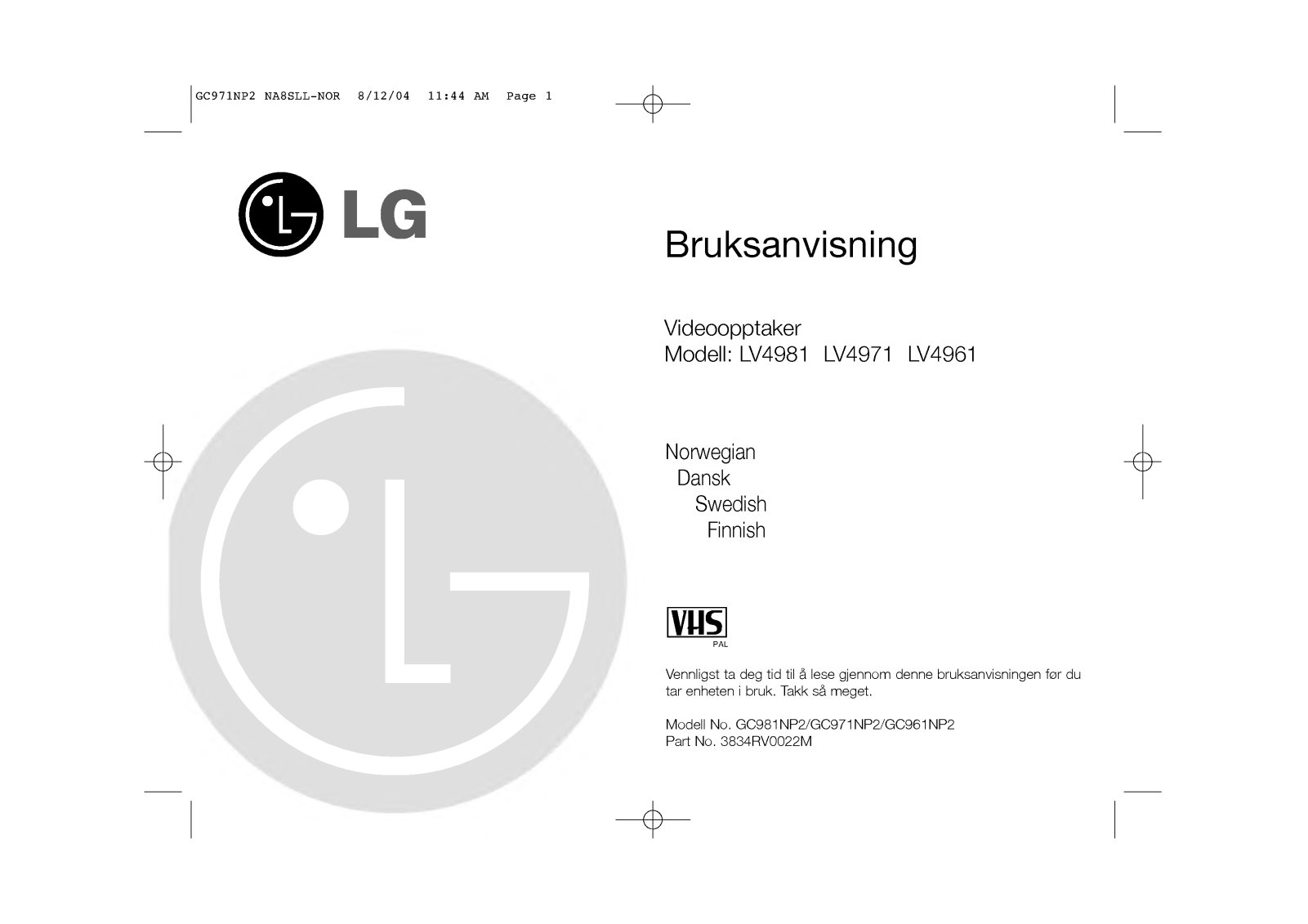 Lg LV4971, LV-4981, LV4961 user Manual
