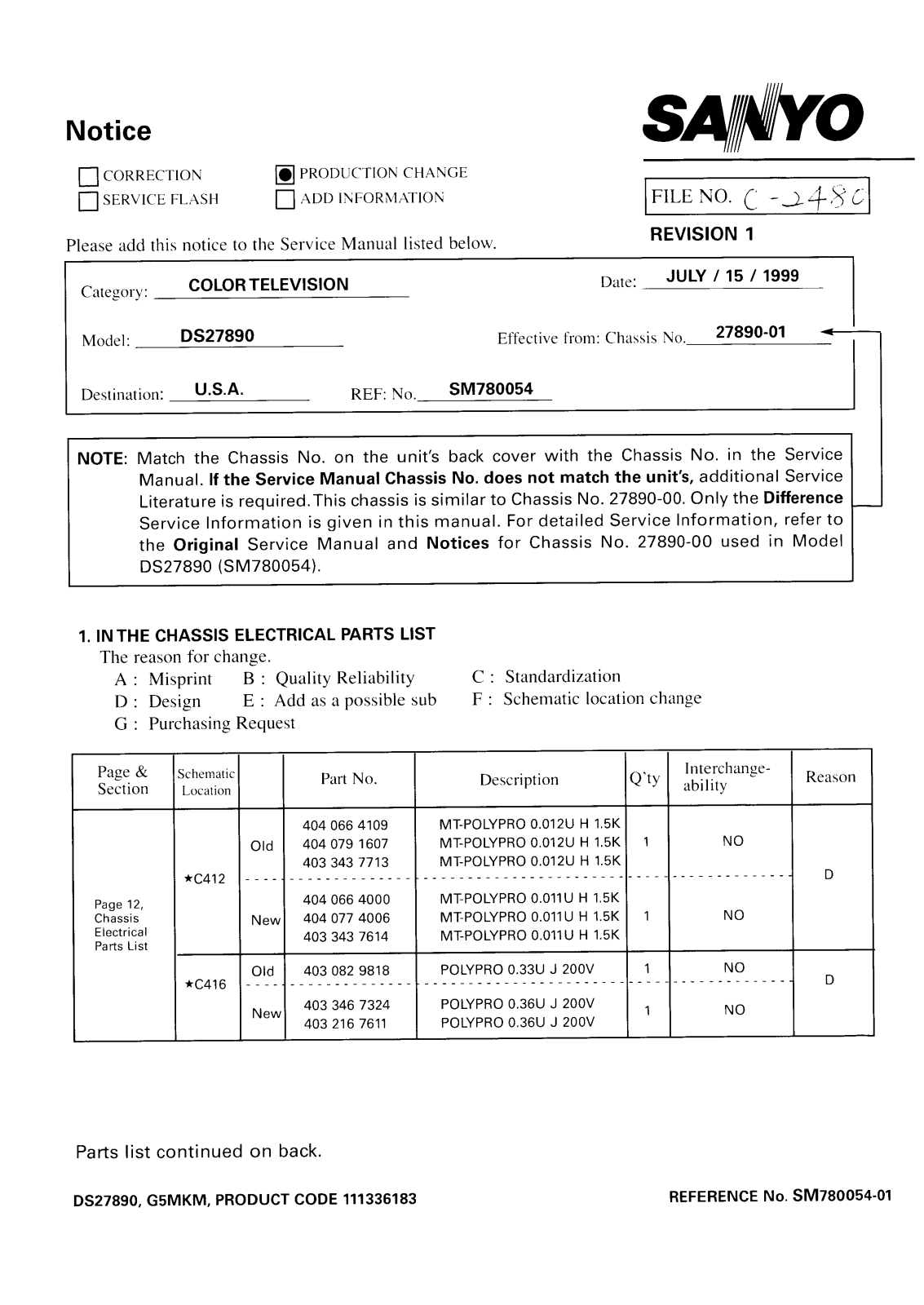 Sanyo DS27890 Service Manual