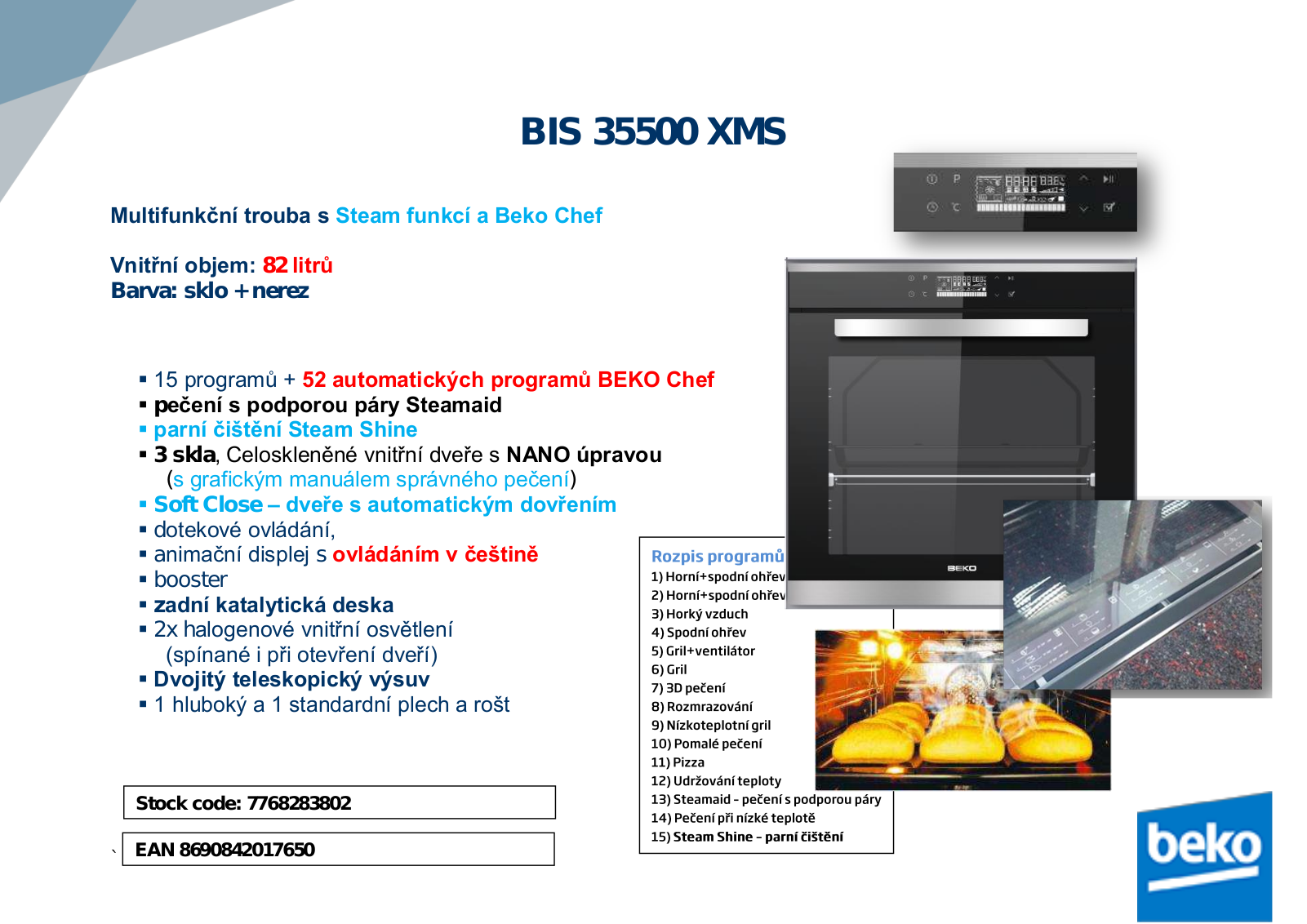 Beko BIS35500XMS Product sheet