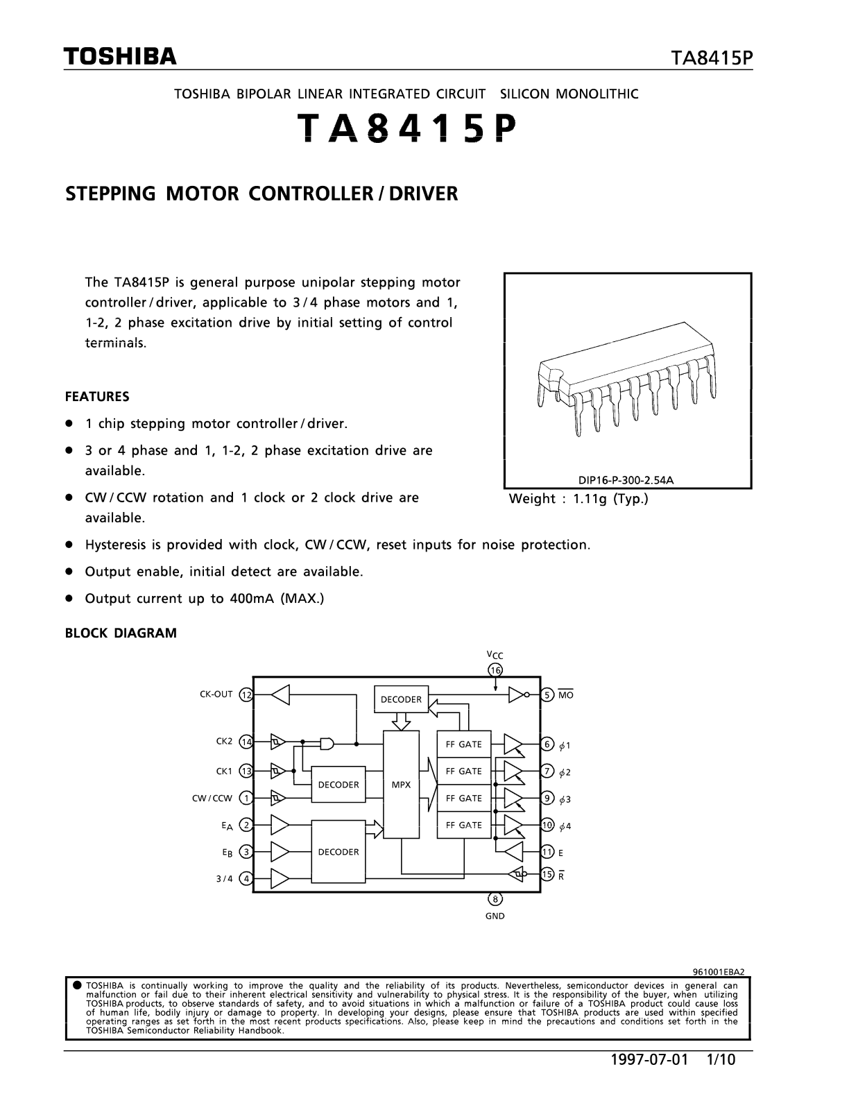 Toshiba TA8415P Datasheet