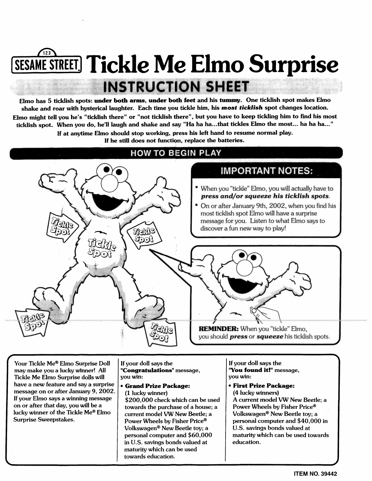 Fisher-Price 39442 Instruction Sheet