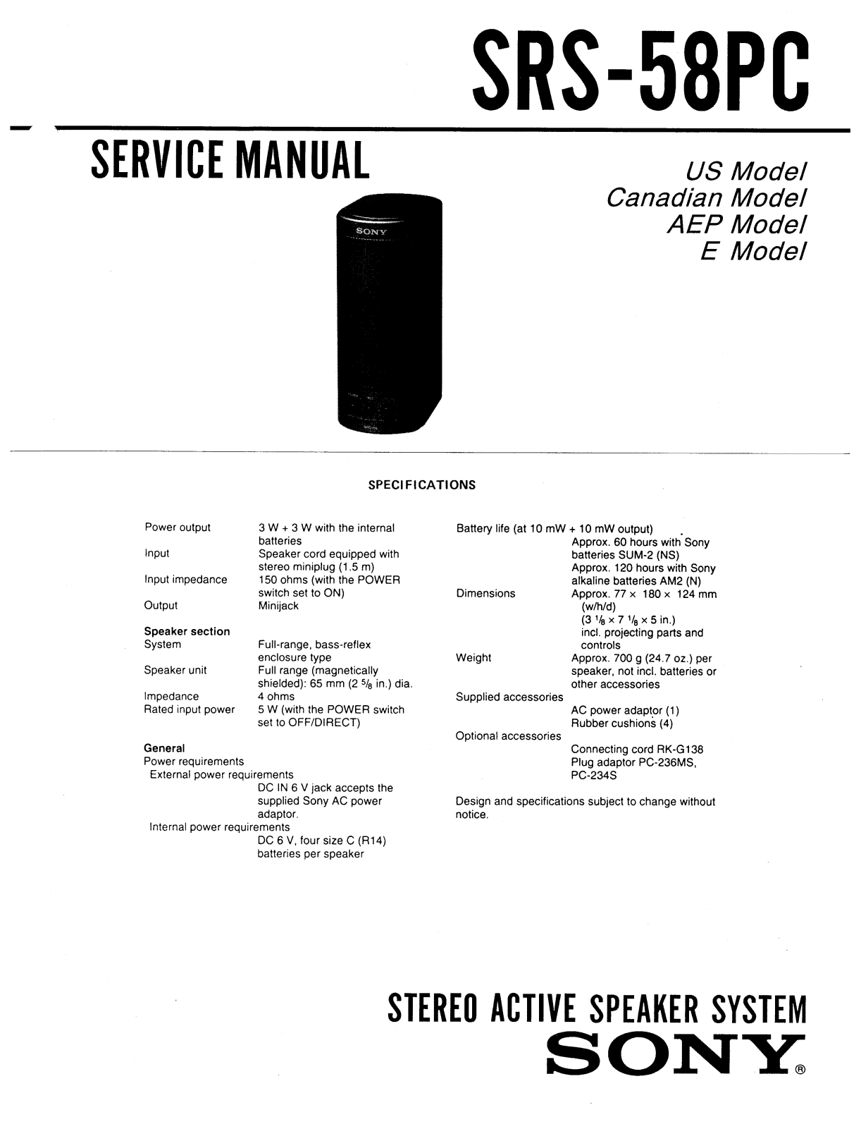 Sony SRS-58-PC Service manual