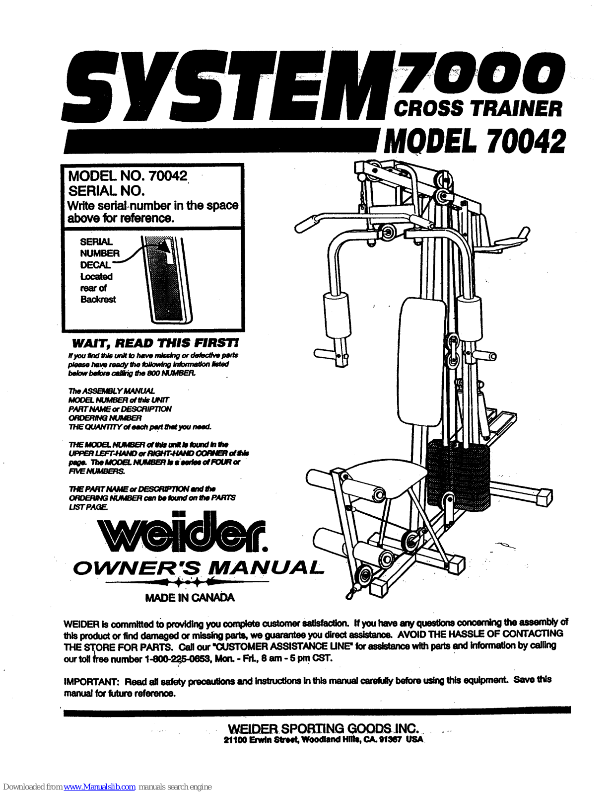 Weider 70042 User Manual - ManualMachine.com