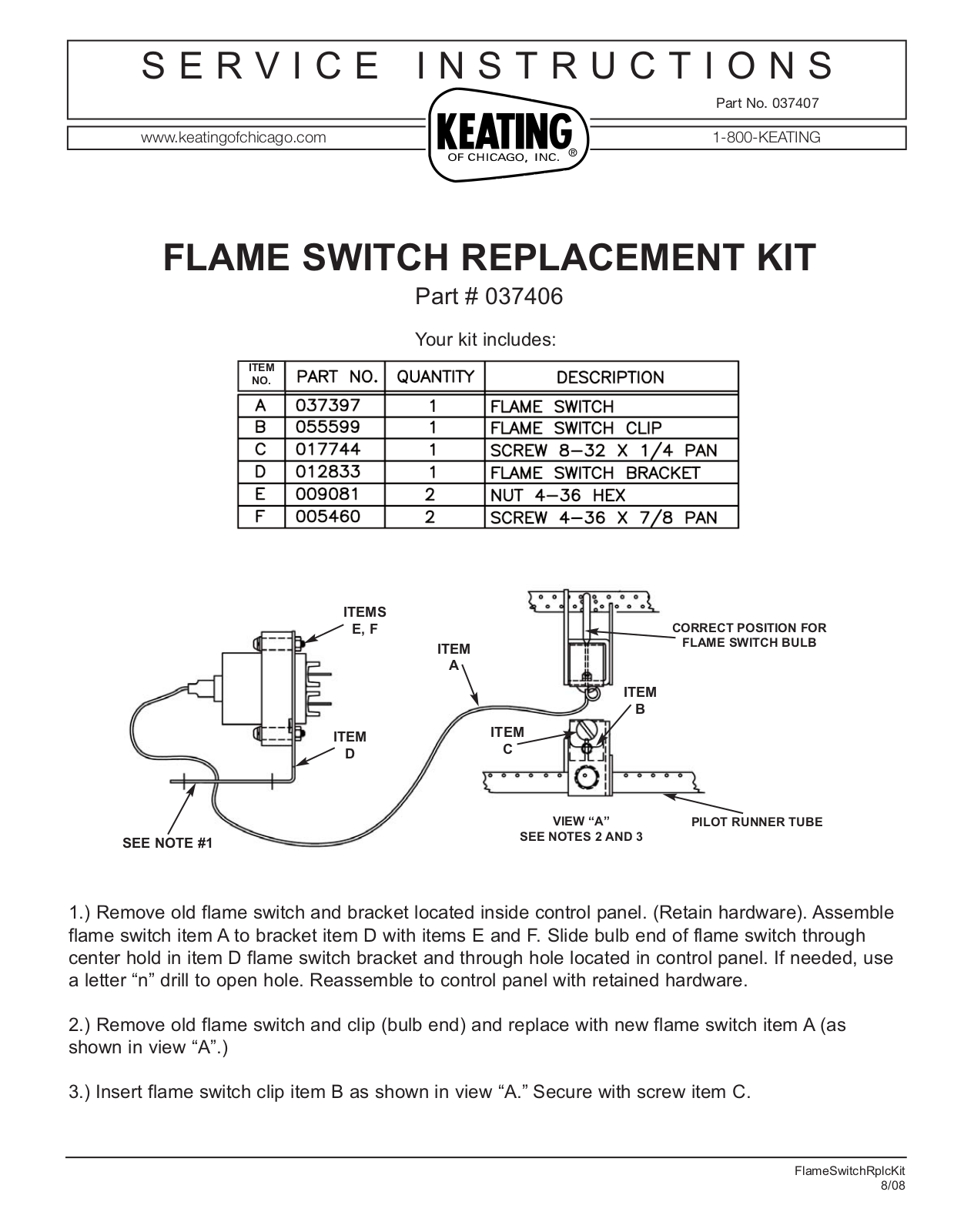 Keating Of Chicago Flame Switch User Manual - ManualMachine.com
