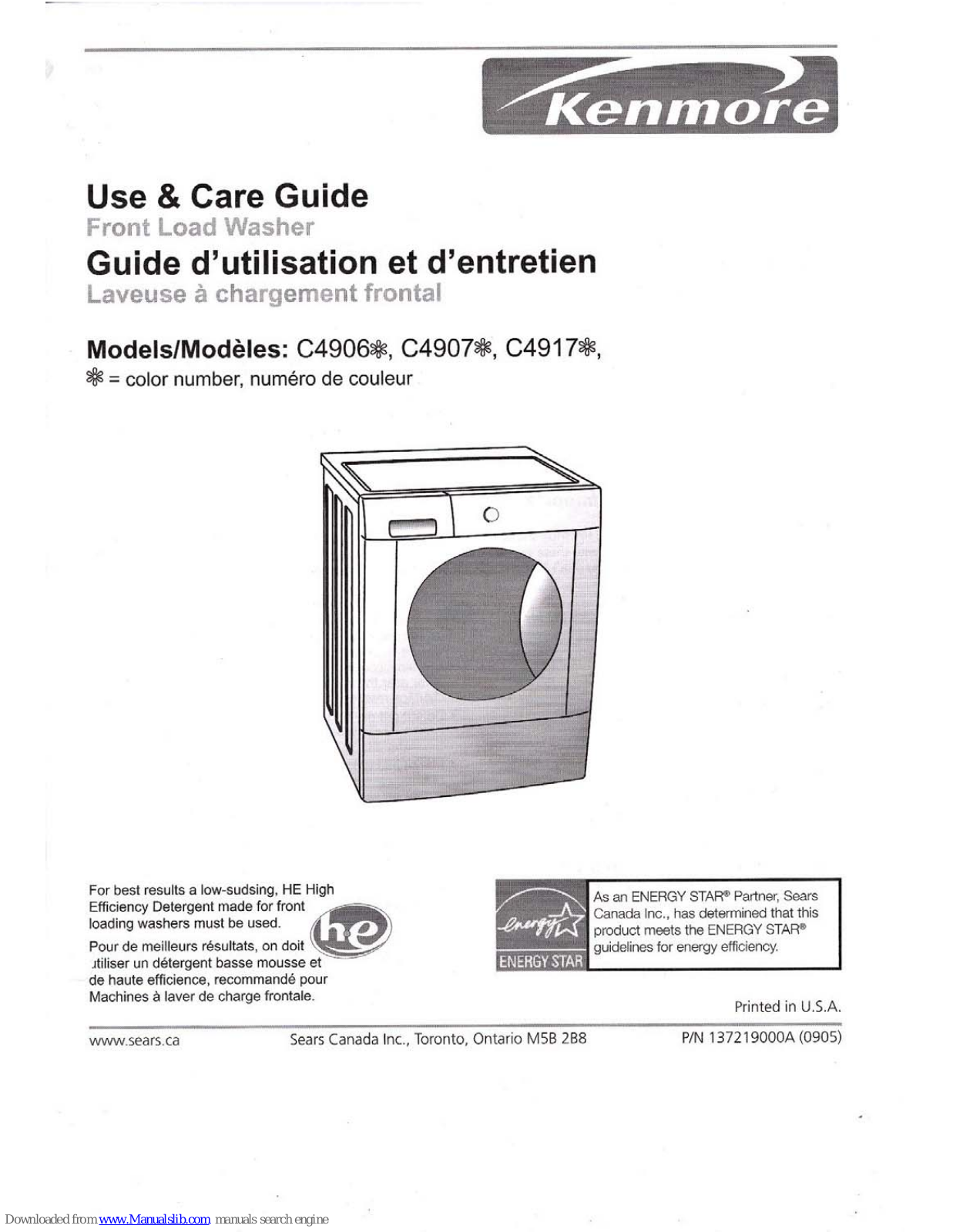 Kenmore C4906 Series, C4907 Series, C4917 Series Use & Care Manual