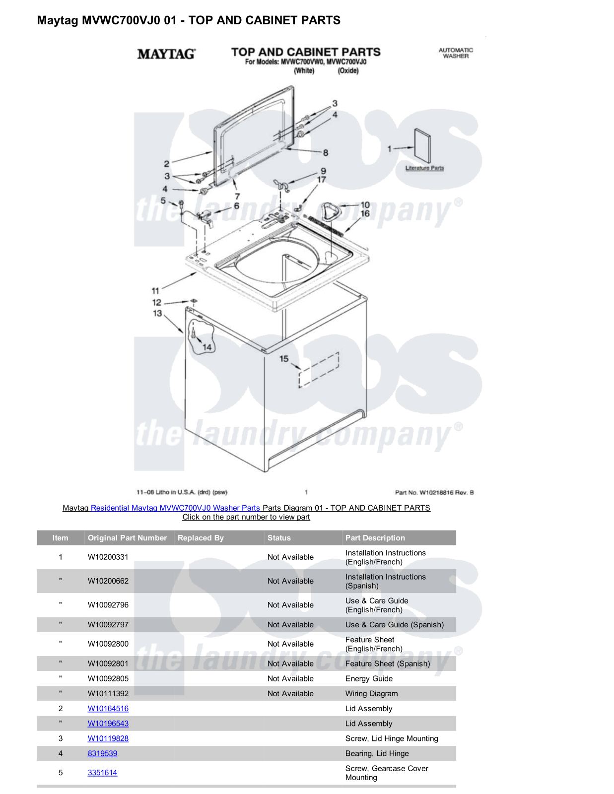 Maytag MVWC700VJ0 Parts Diagram