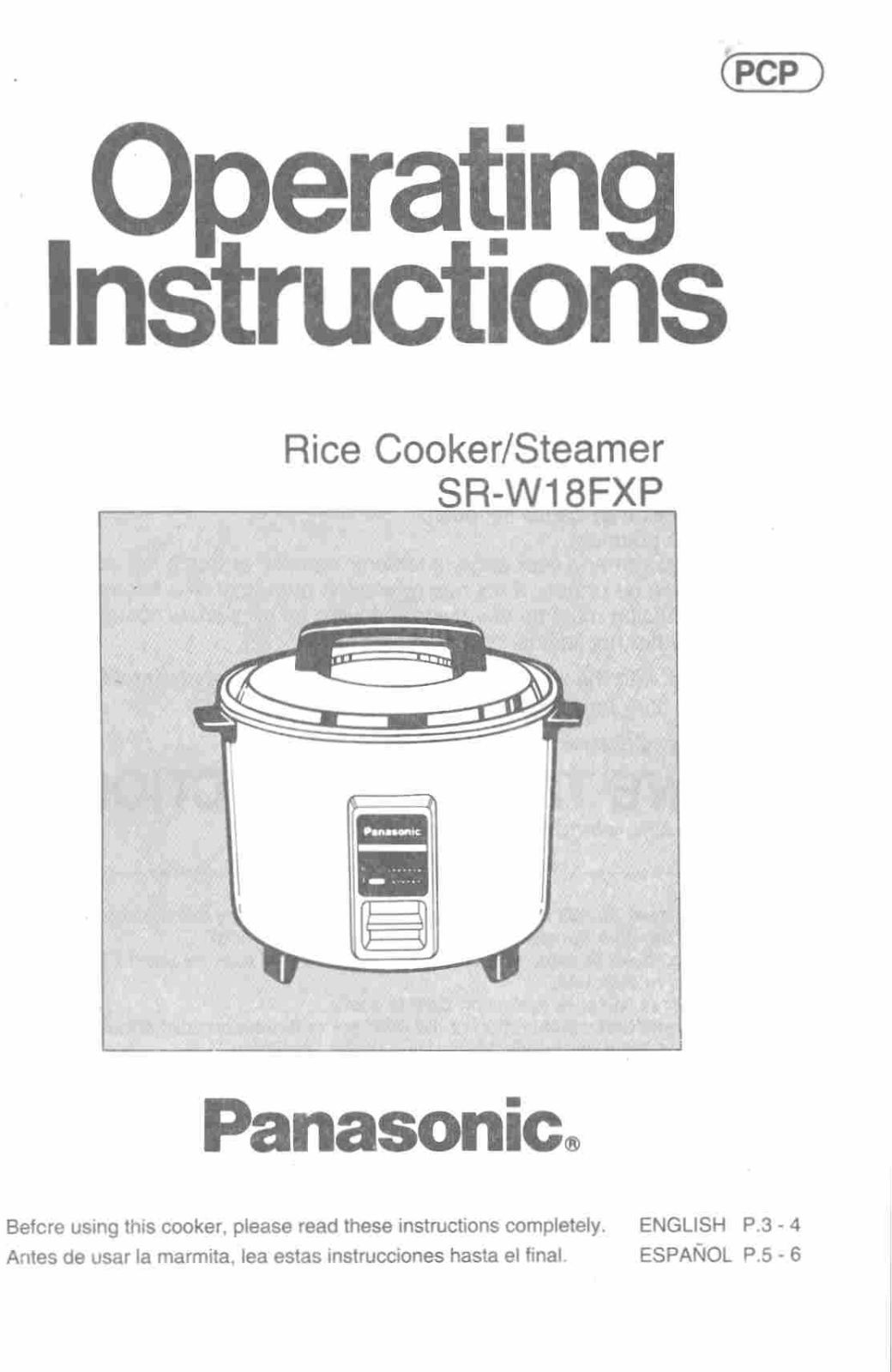 Panasonic Sr-w18fxp Owner's Manual