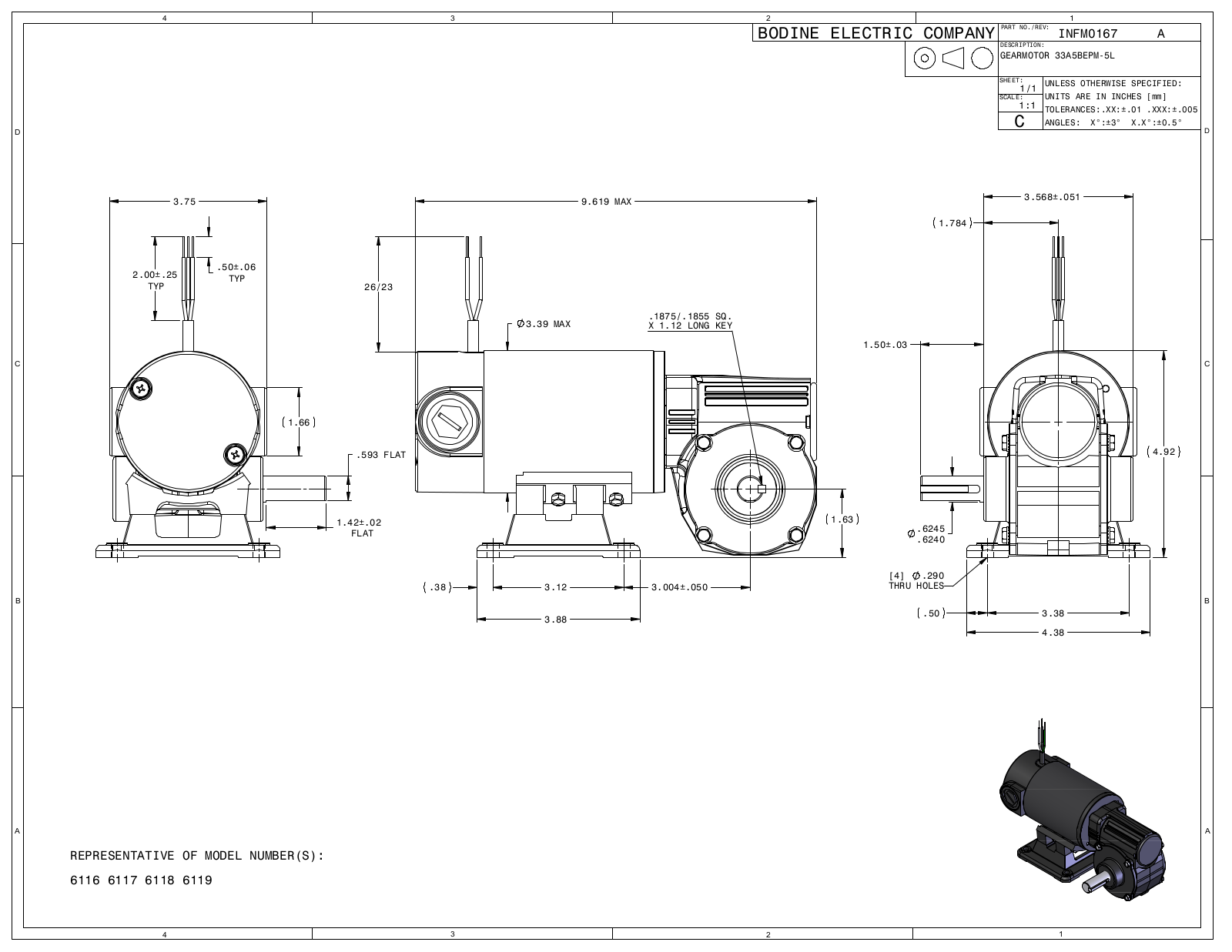 Bodine 6116, 6117, 6118, 6119 Reference Drawing