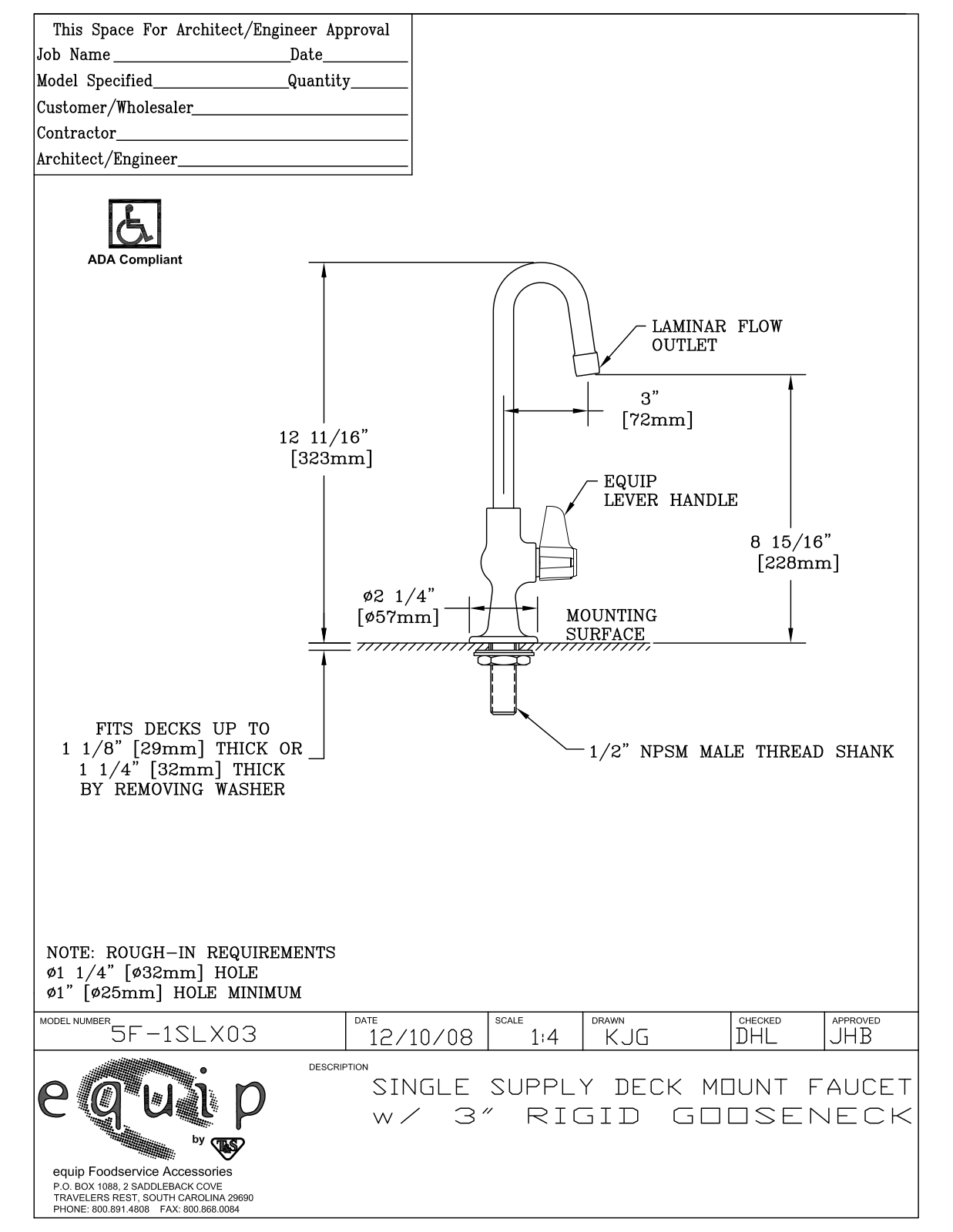 T & S Brass & Bronze Works 5F-1SLX03 General Manual