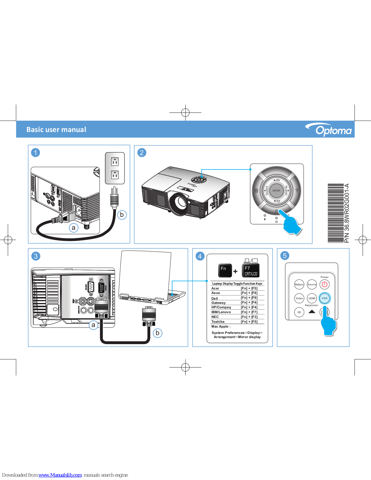 Optoma W310 Quick Start Manual