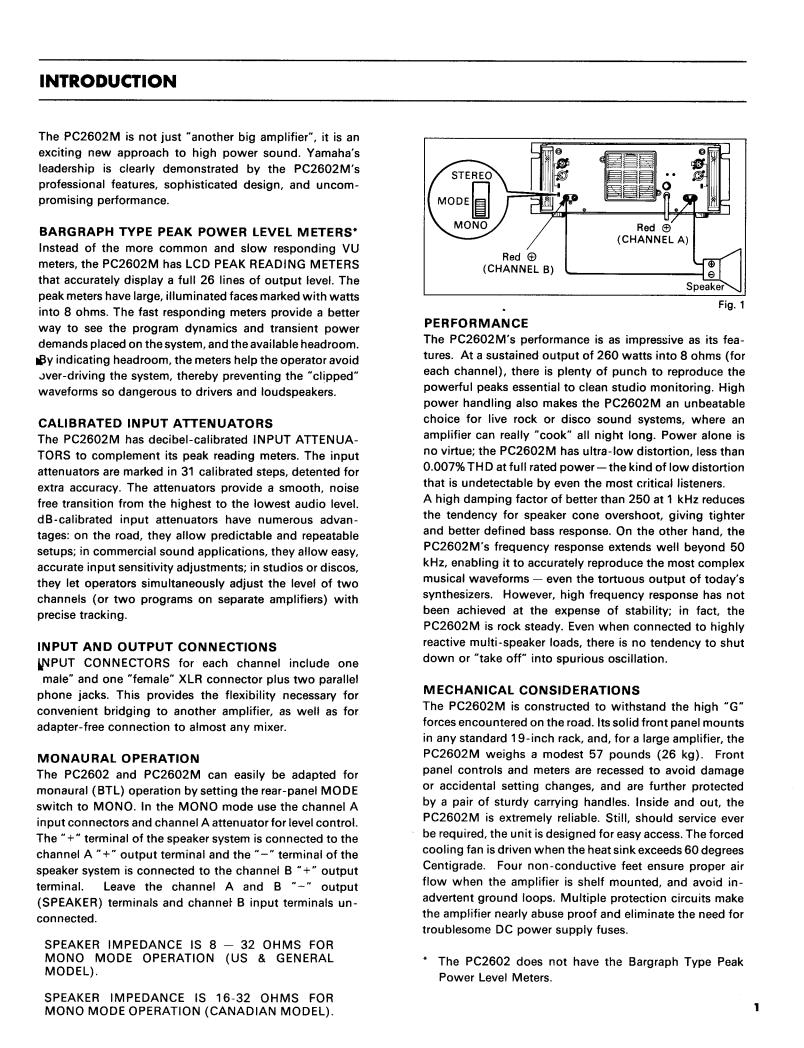 Yamaha Audio PC2602M, PC2602 User Manual