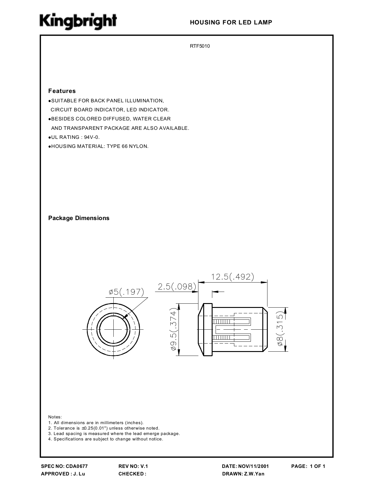 KINGBRIGHT RTF5010 Datasheet