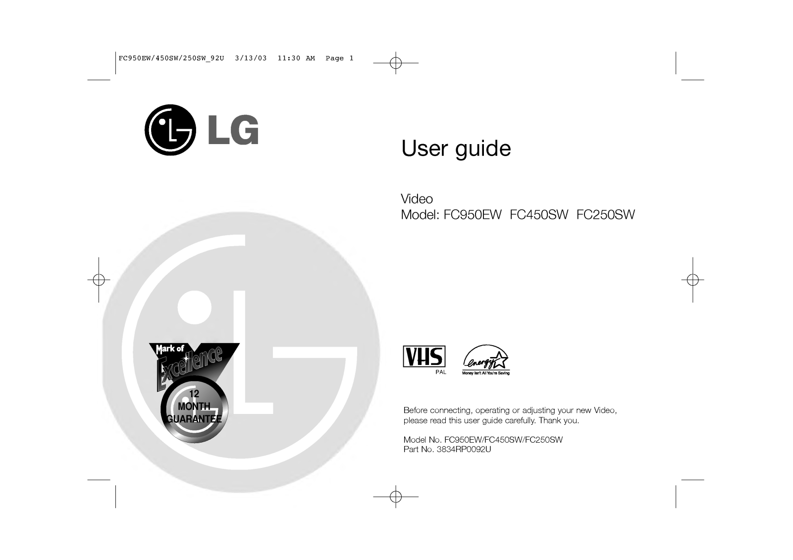 LG FC950EW, FC450SW User Manual