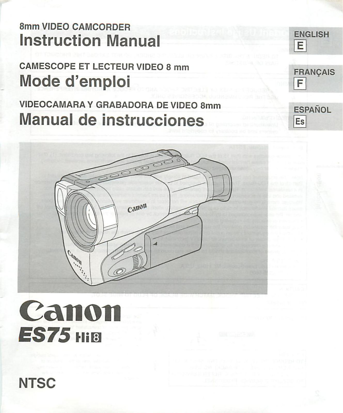 Cannon ES75 video camcorder User Manual