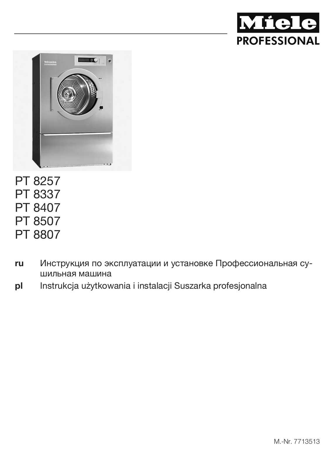 Miele PT 8257, PT 8337, PT 8407, PT 8507, PT 8807 User Manual