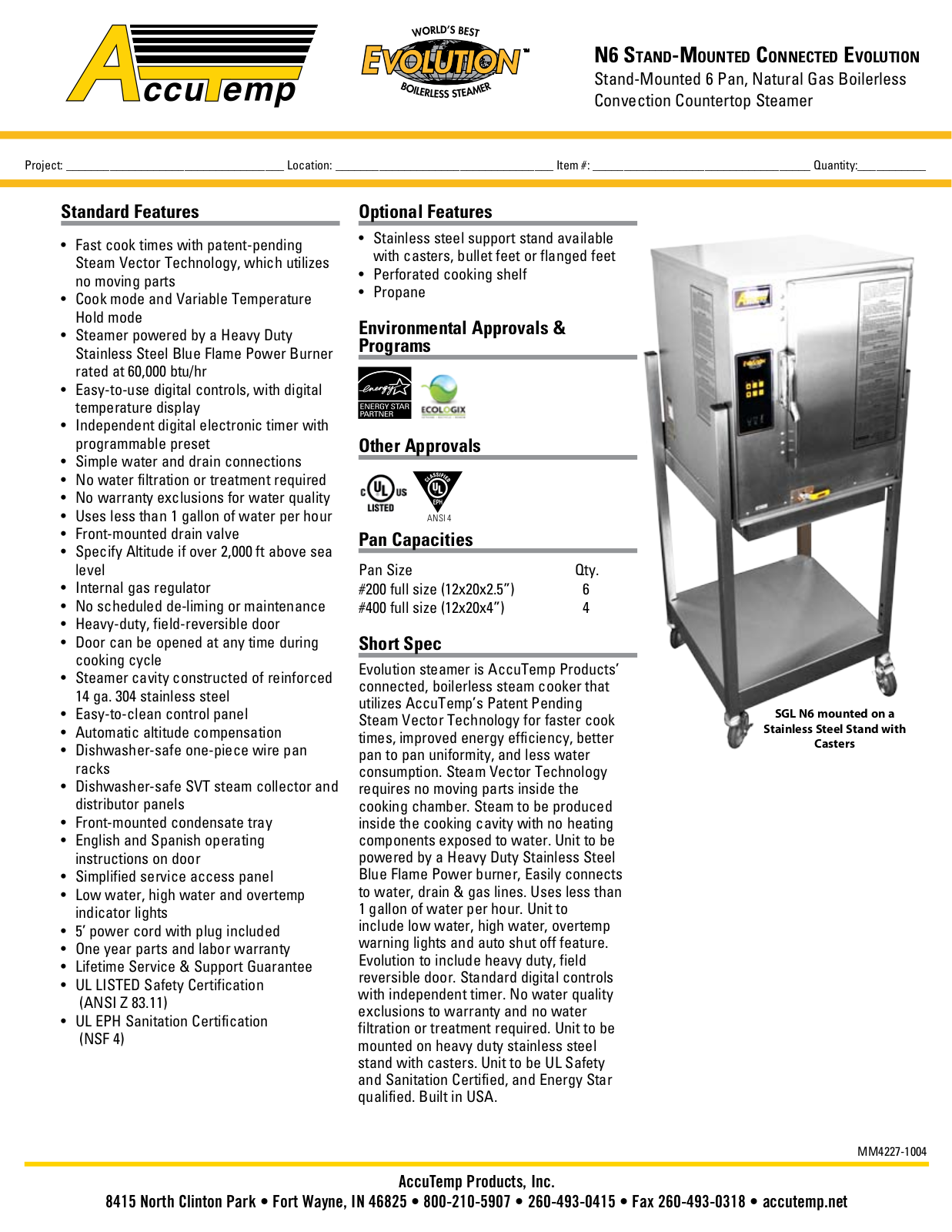 AccuTemp N6 EVOLUTION SGL CONNECTED Specifications