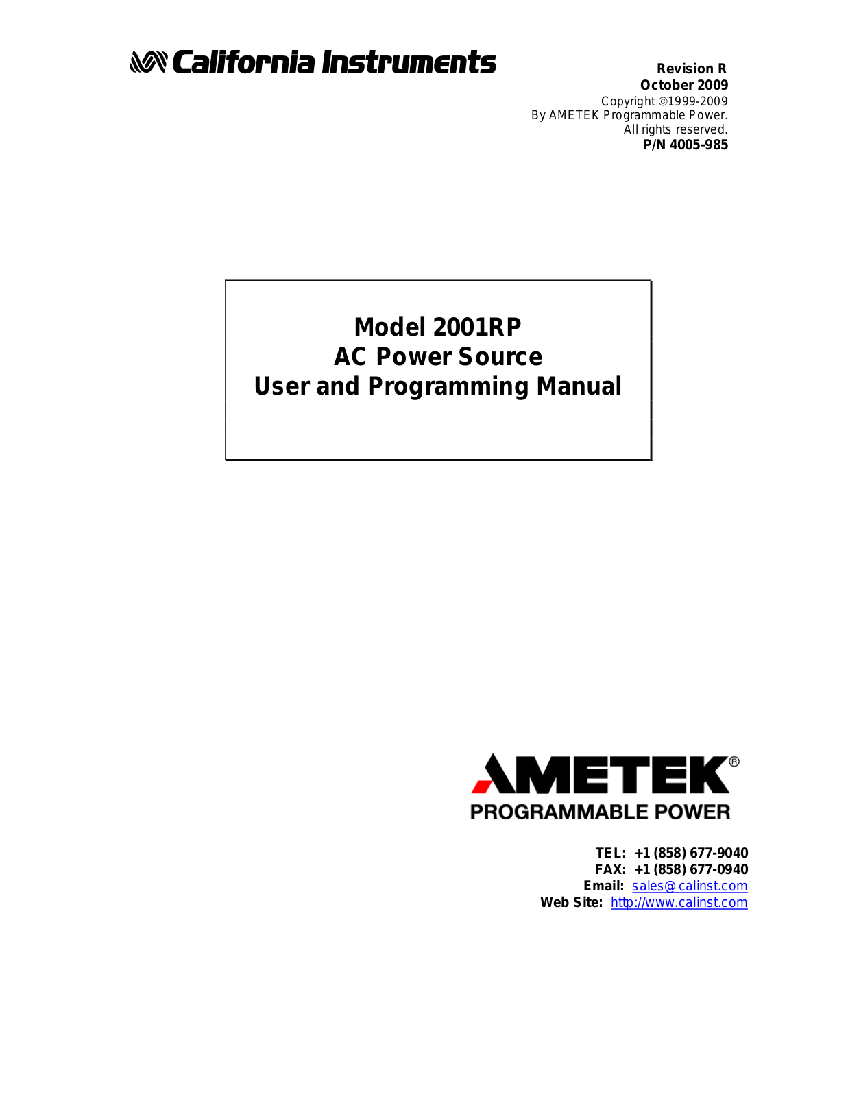 AMETEK 2001RP User Manual