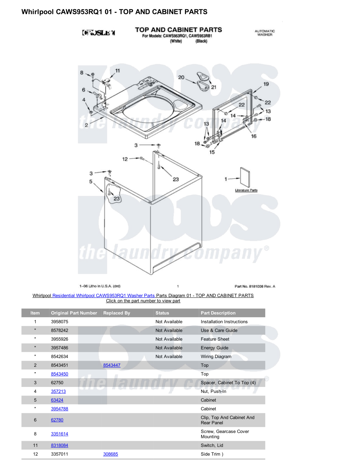 Whirlpool CAWS953RQ1 Parts Diagram