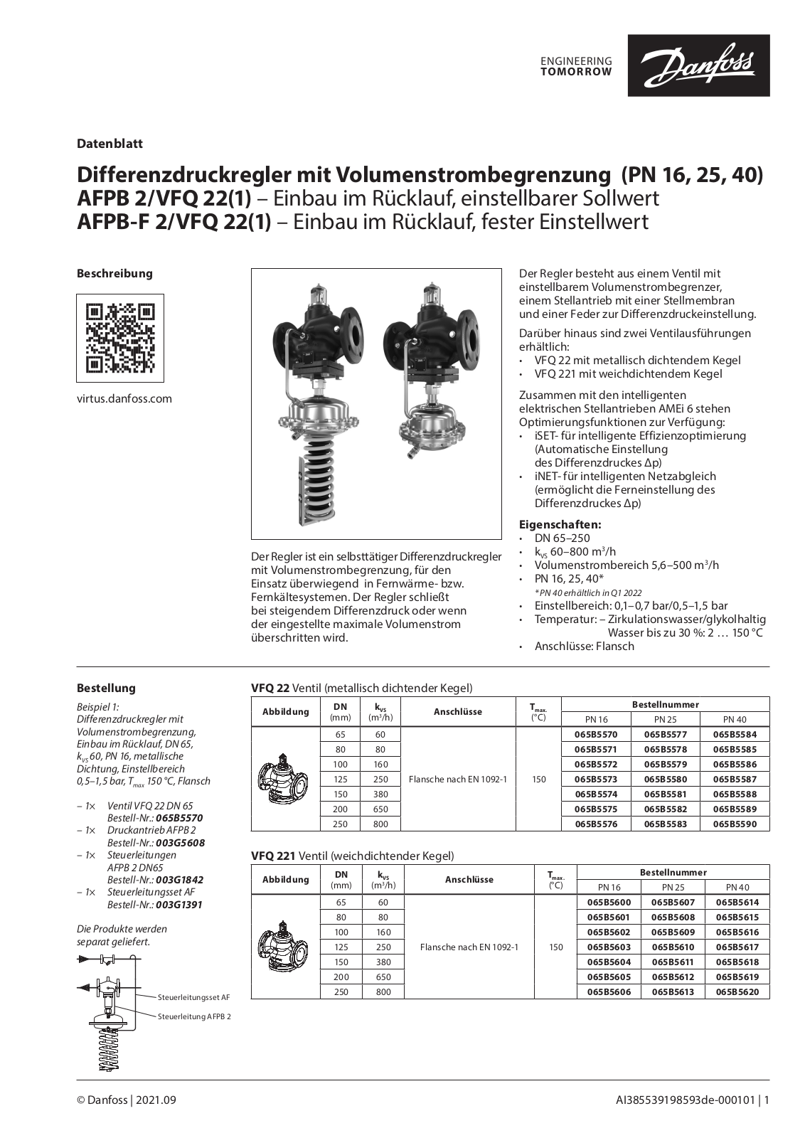 Danfoss AFPB 2 / VFQ 22, AFPB 2 / VFQ 221, AFPB-F 2 / VFQ 22, AFPB-F 2 / VFQ 221 Data sheet