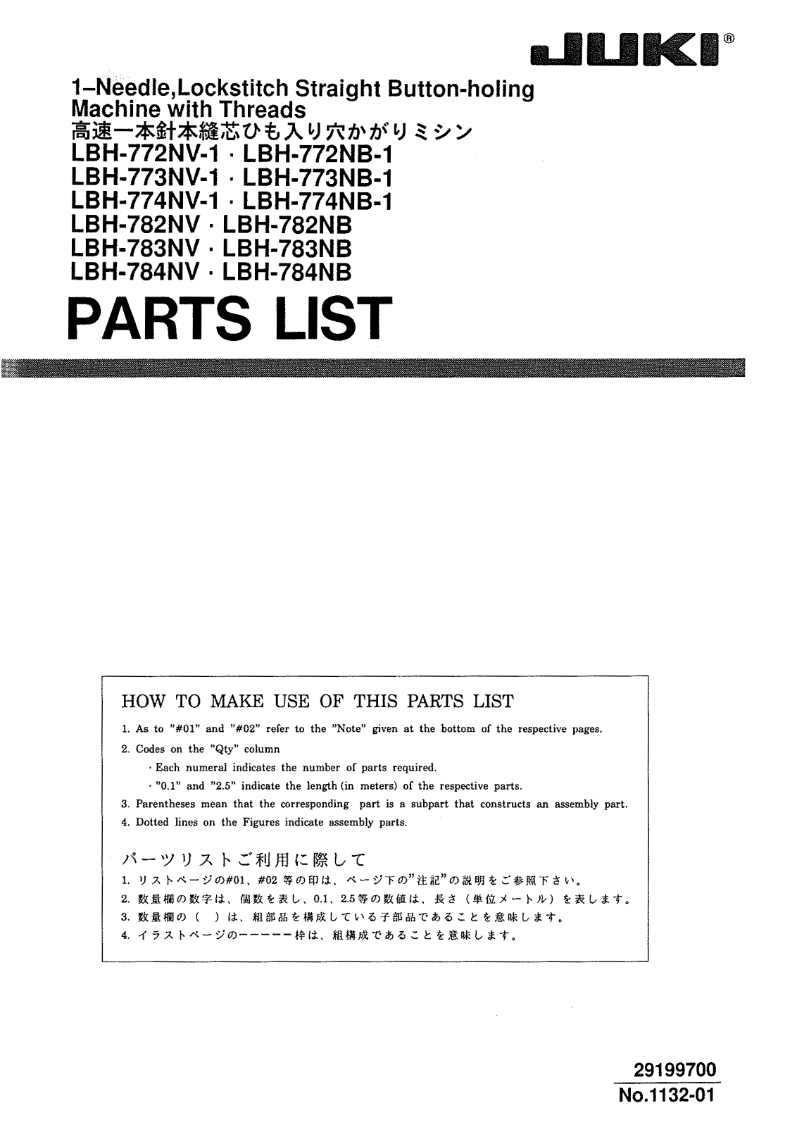 Juki LBH-790 Parts List