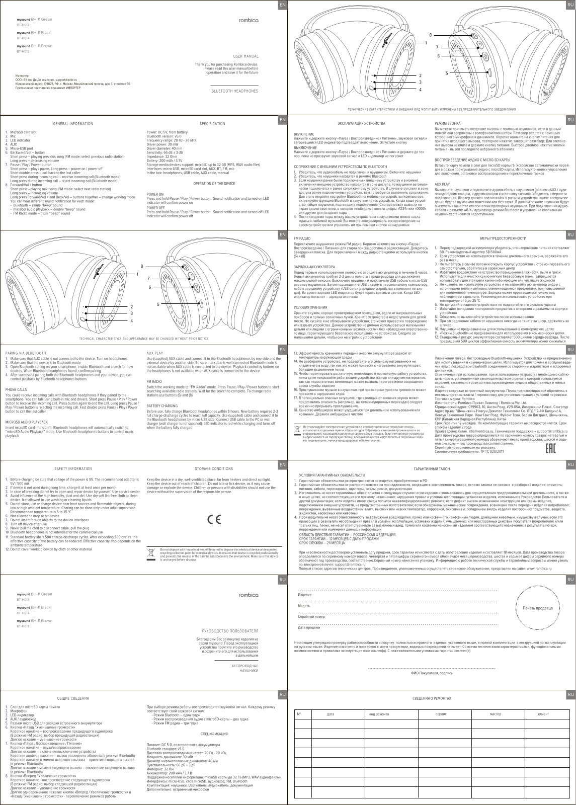 Rombica BT-H018, BT-H014 User Manual