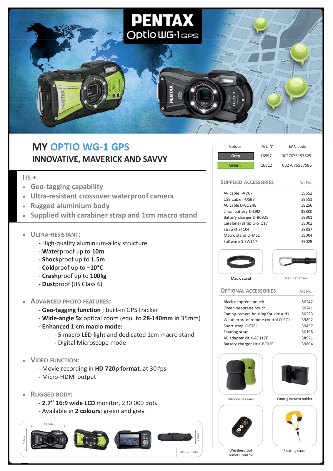 Pentax OPTIO WG-1 GPS DATASHEET