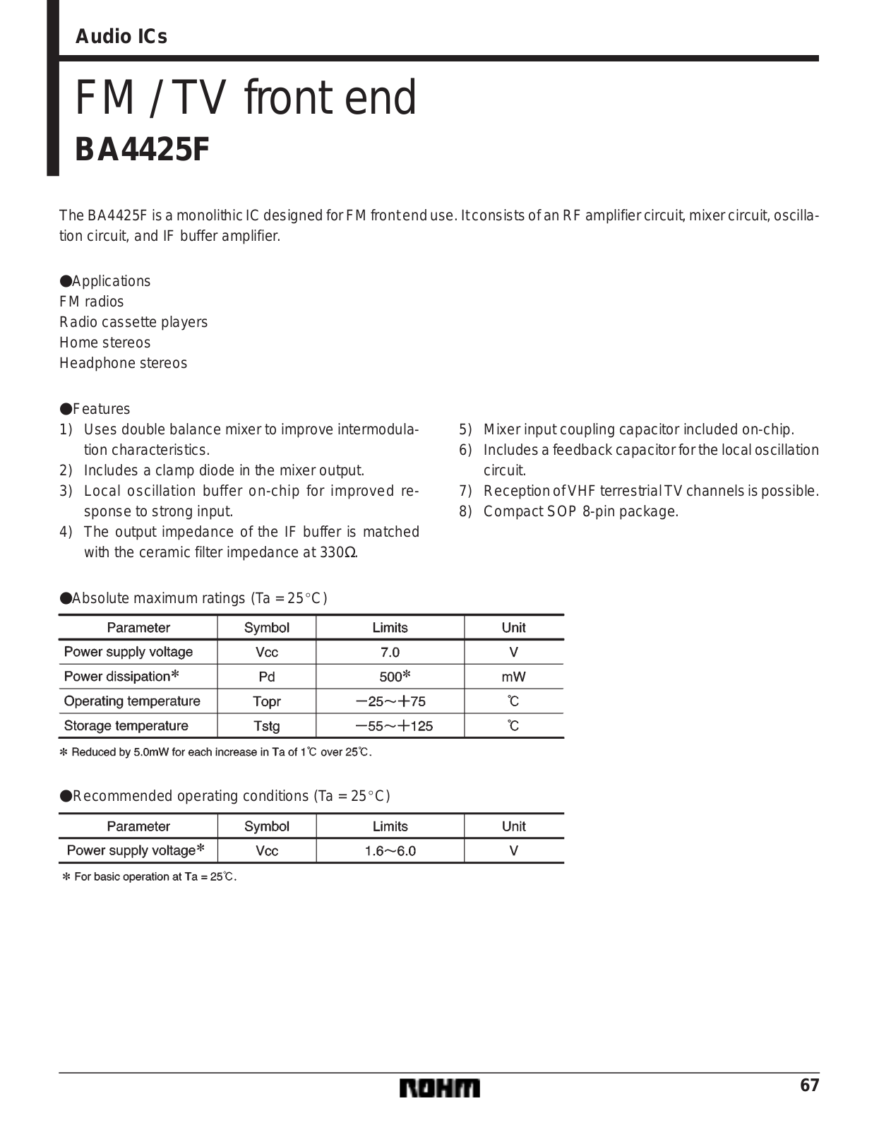 ROHM BA4425F Datasheet