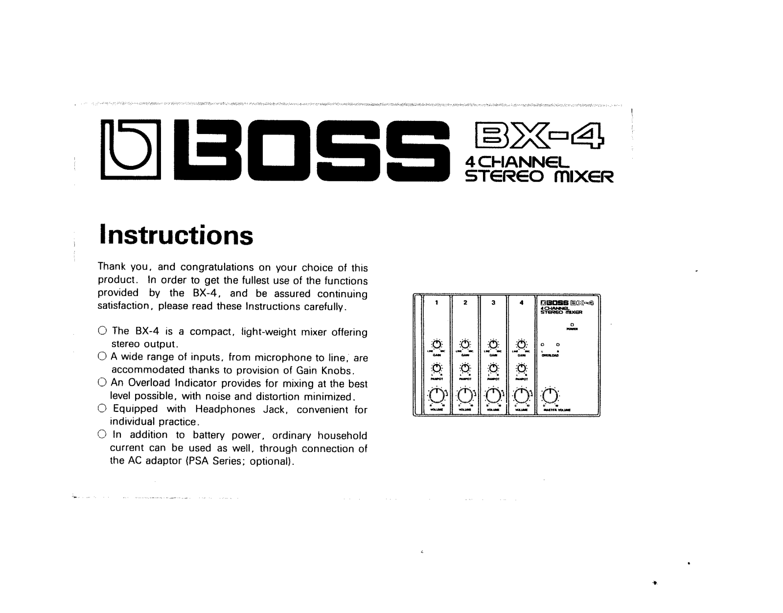 Roland Corporation BX-4 Owner's Manual