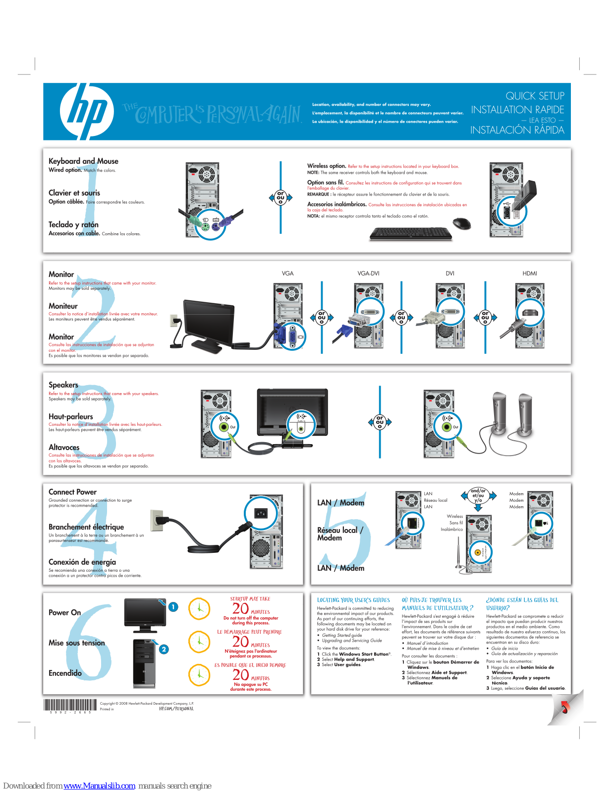 HP Pavilion A6600f, Pavilion A6620f, Pavilion A6650f, Pavilion A6683w Quick Setup Manual