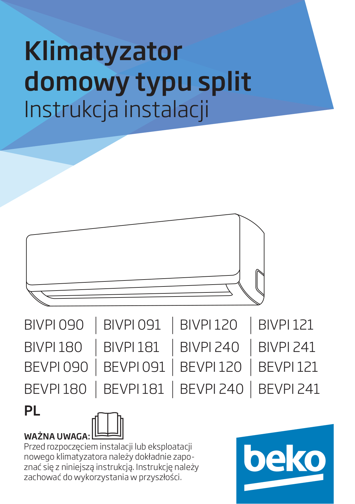 BEKO Split BIVPI 090, Split BIVPI 120, Split Bivpi 180, Split Bivpi 240 User guide