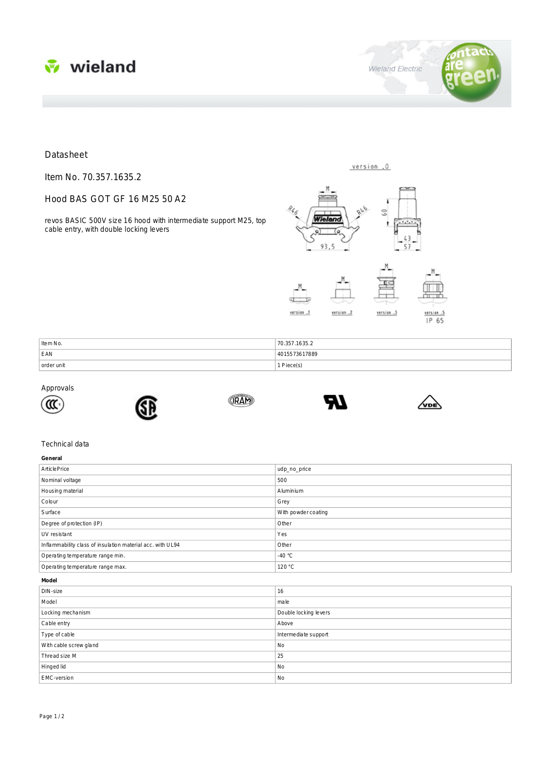 Wieland 72.357.1635.2 Data Sheet