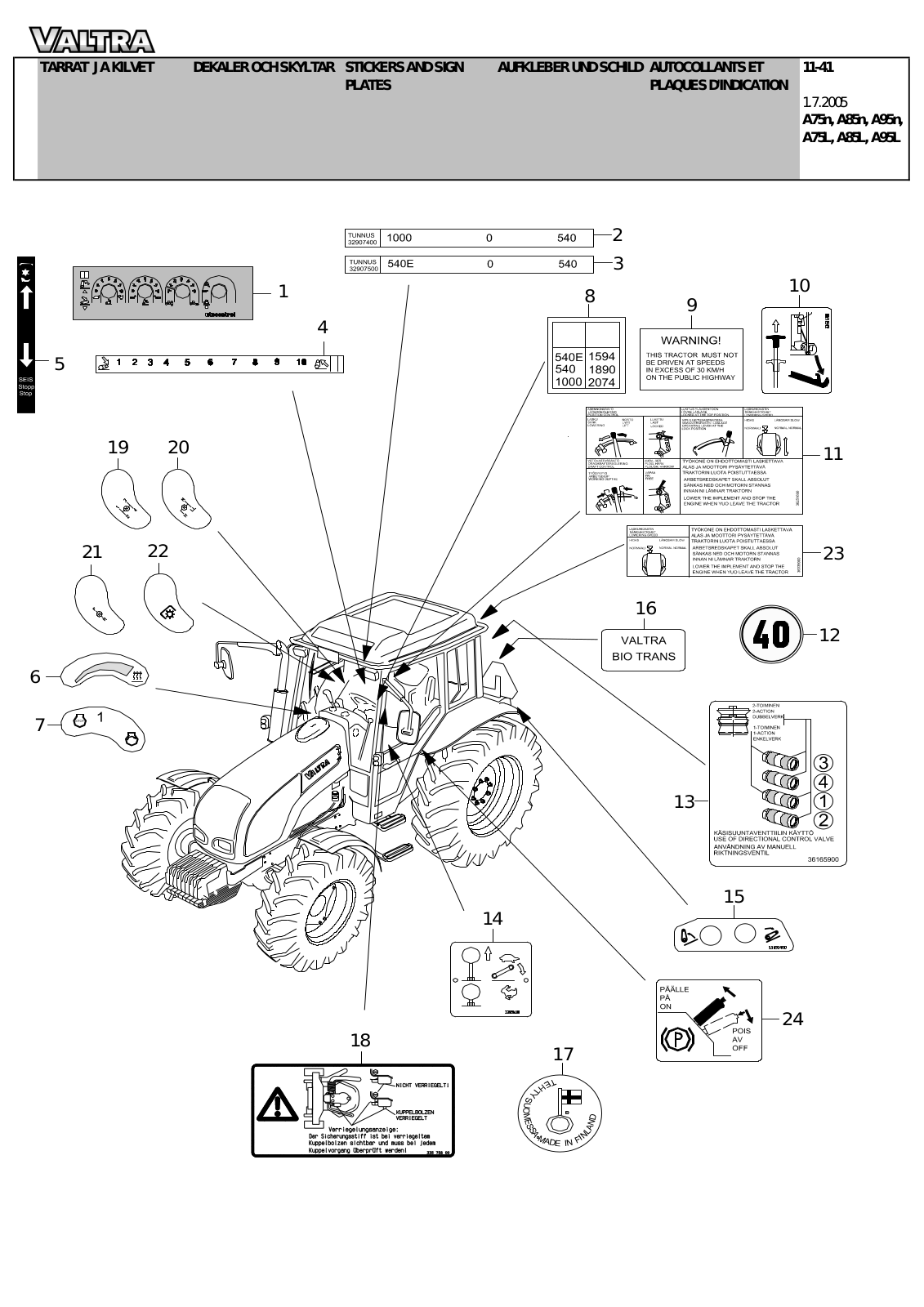 Valtra A75n, A85n, A95n, A75L, A85L part catalog