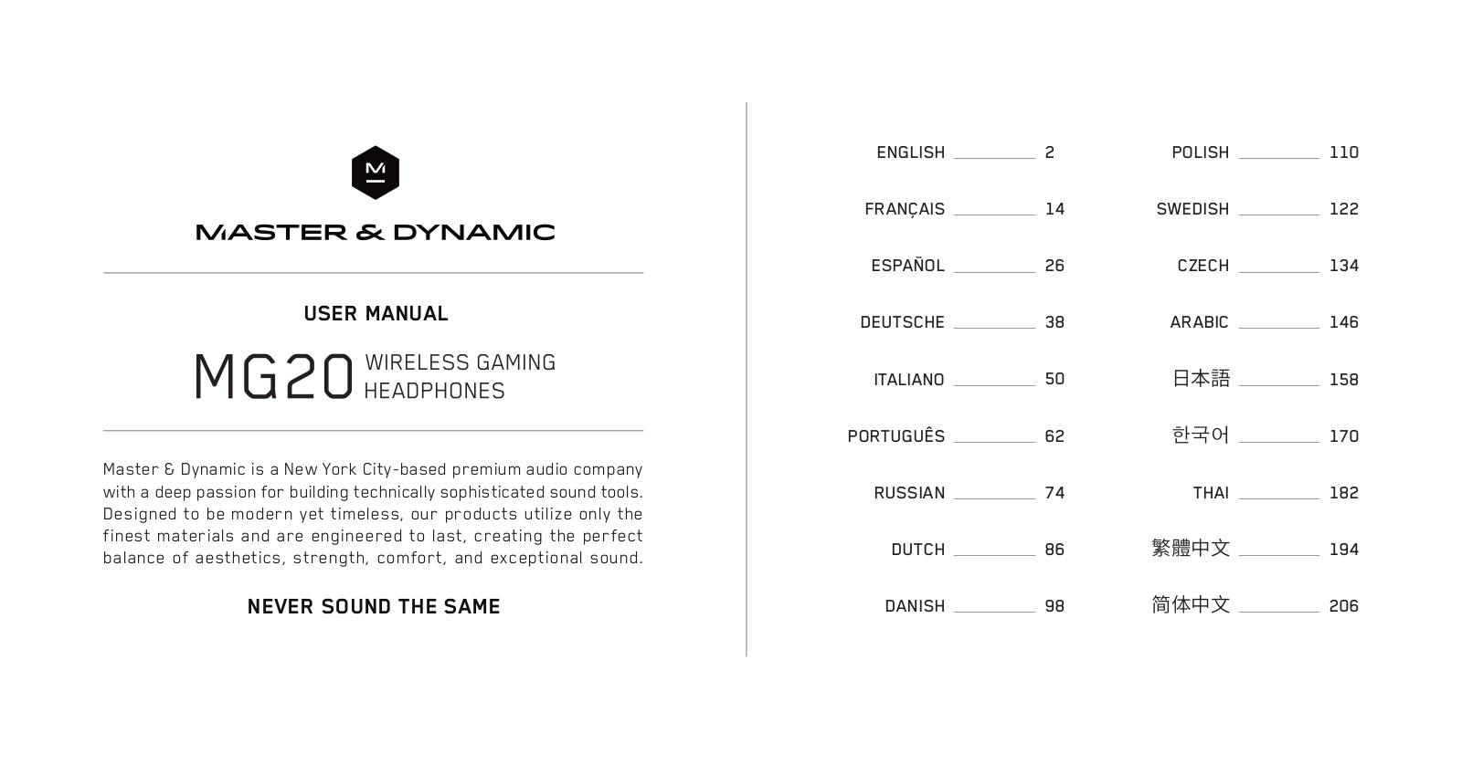 Master & Dynamic MG20 User guide - ManualMachine.com