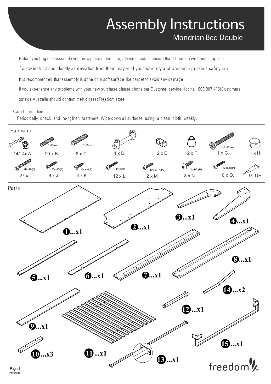 Freedom Mondrian Bed Double Assembly Instruction