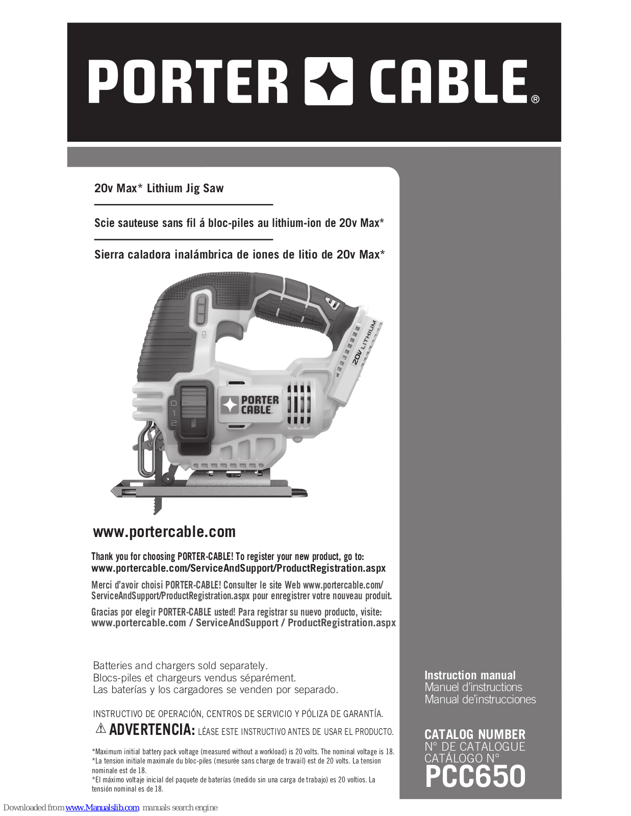 Porter-Cable PCC650 Instruction Manual