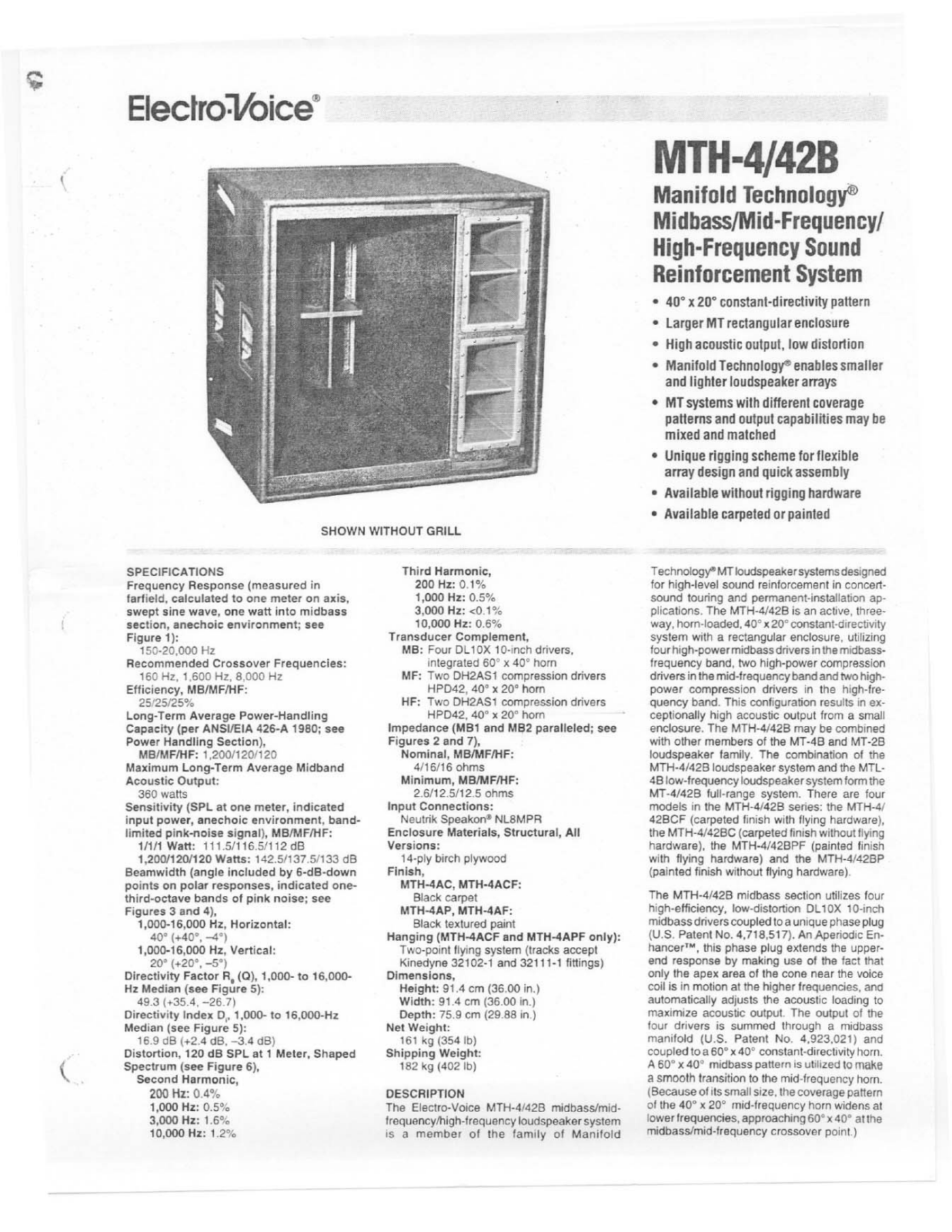 Electro-Voice MTH-4-42B User Manual