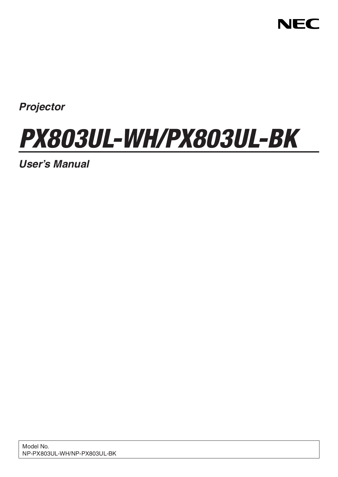 Nec PX803UL-WH User Manual