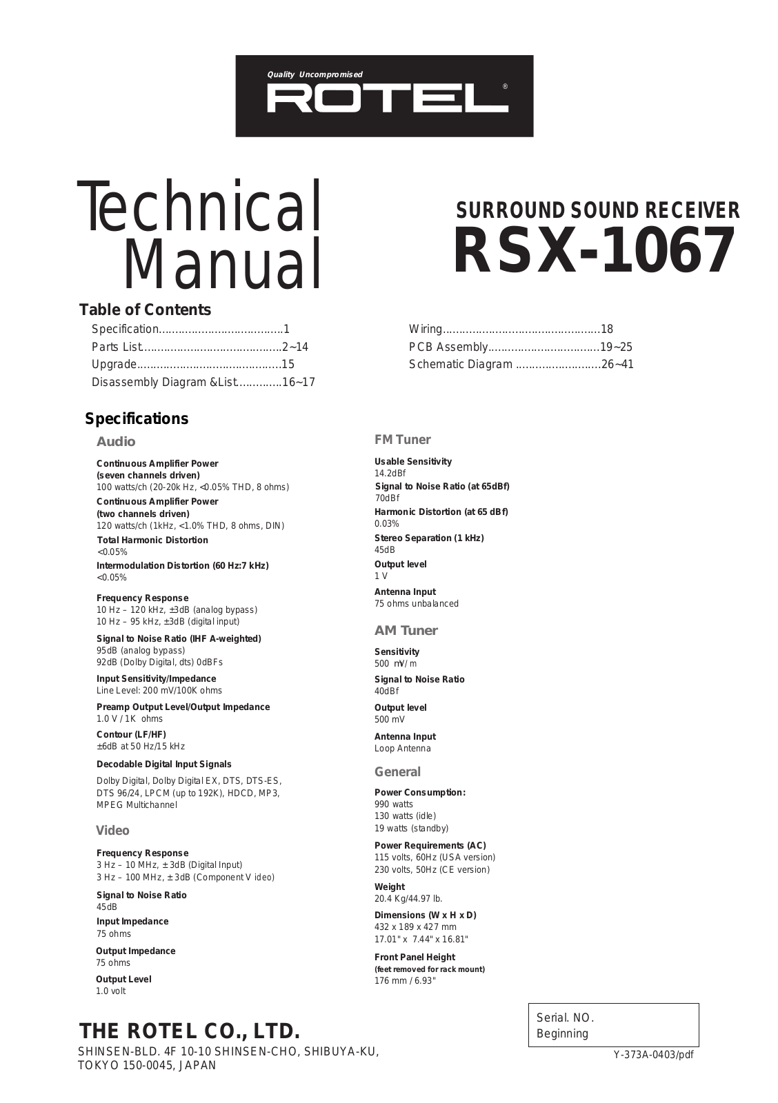 Rotel RSX-1067 Service manual