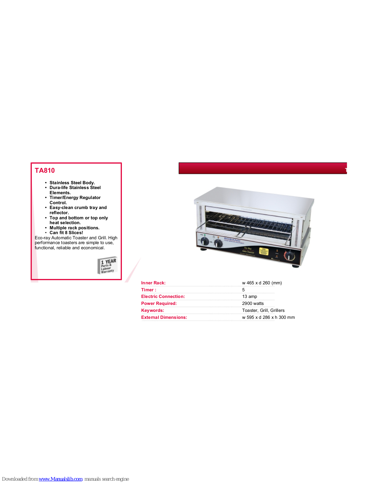 ROBAND TA810 Datasheet - ManualMachine.com