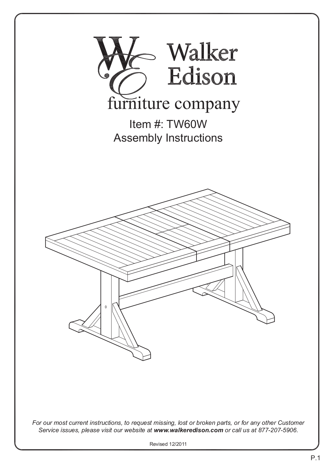 Walker Edison Furniture TW60W User Manual