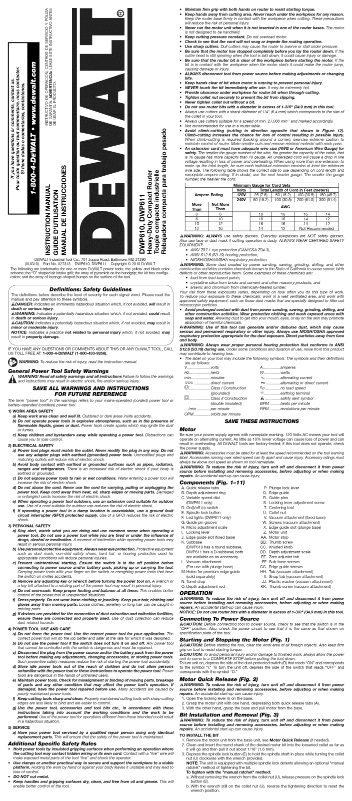 DeWalt DWP611 TYPE1 Owner’s Manual