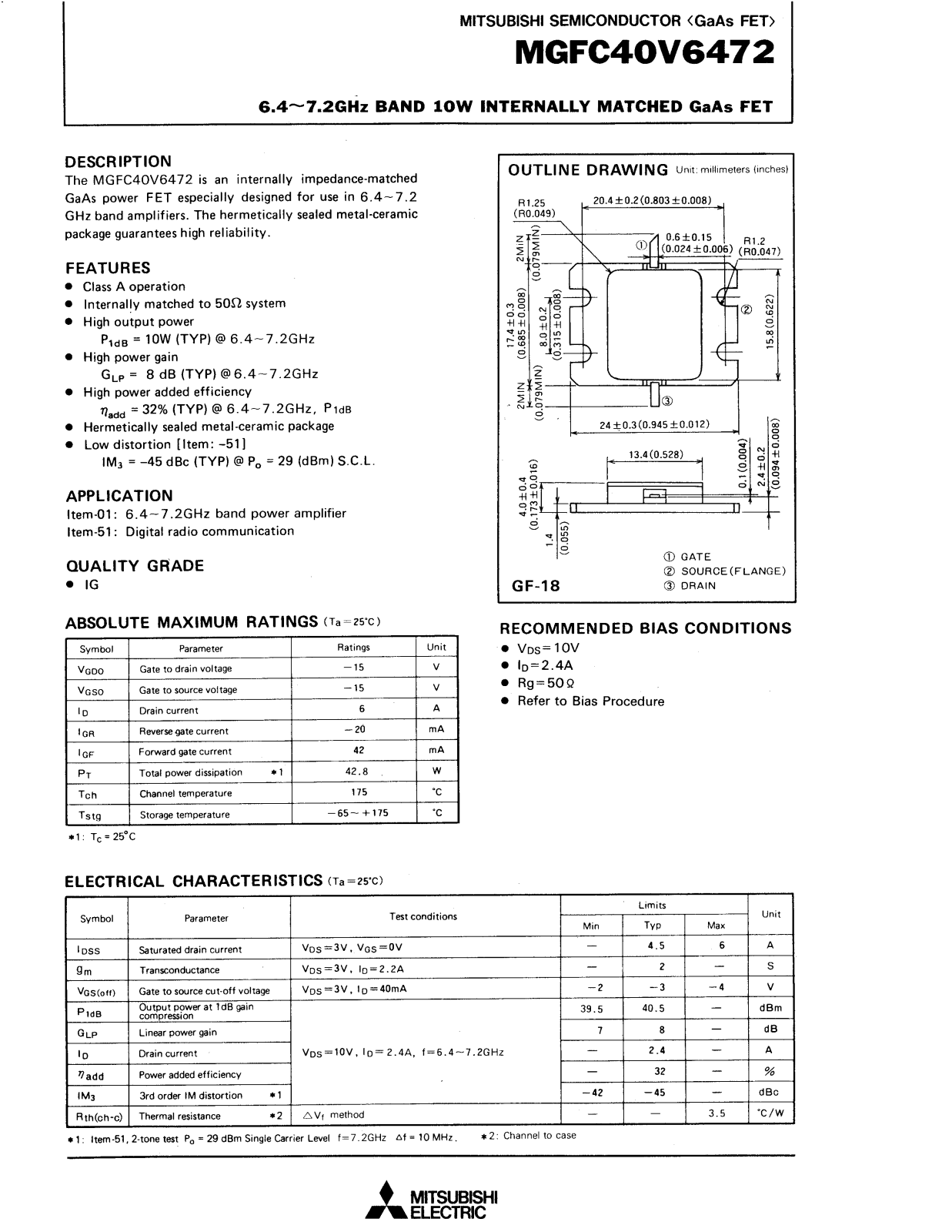 Mitsubishi MGFC40V6472 Datasheet