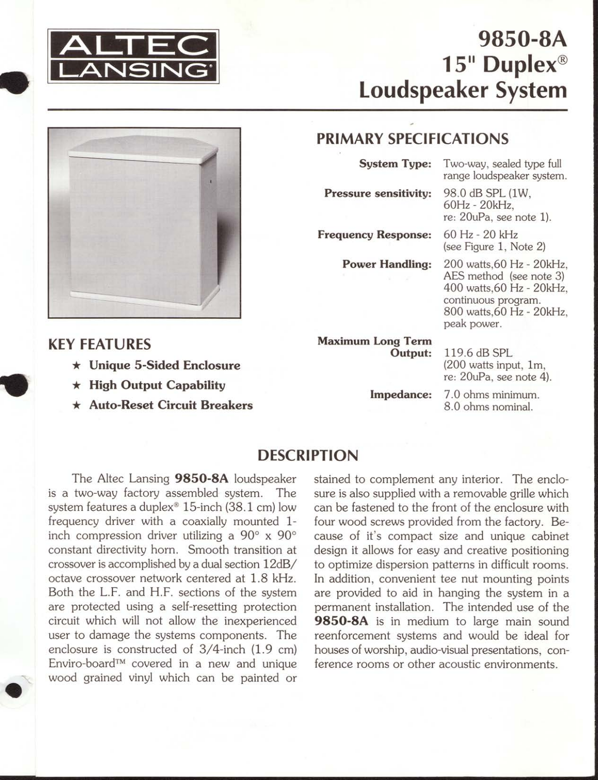 Altec lansing 9850-8A User Manual