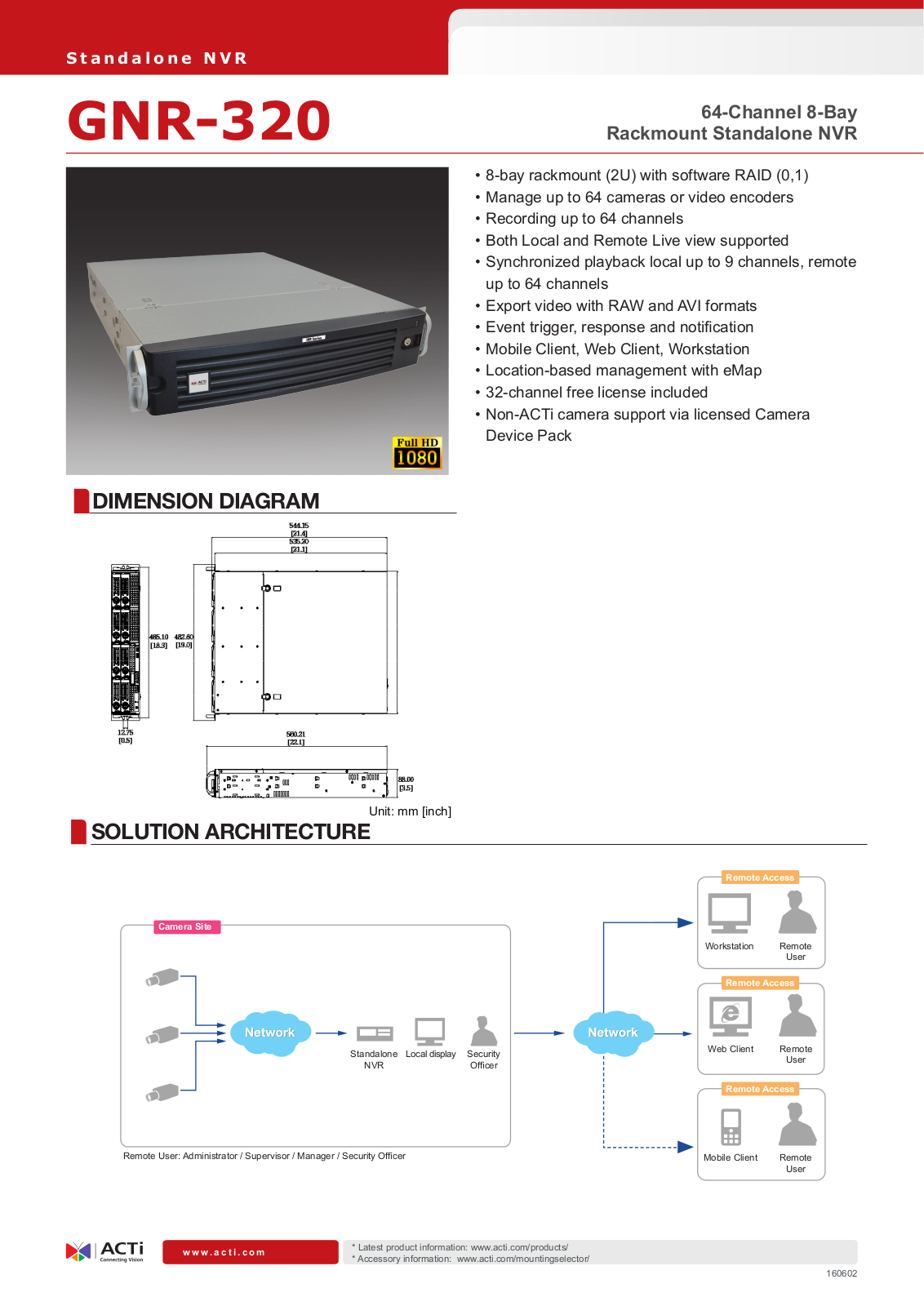 ACTi GNR-320 Specsheet