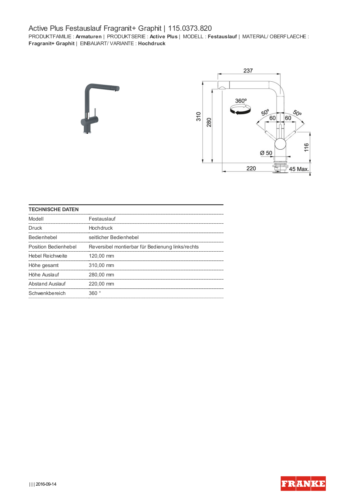 Franke 115.0373.820 Service Manual