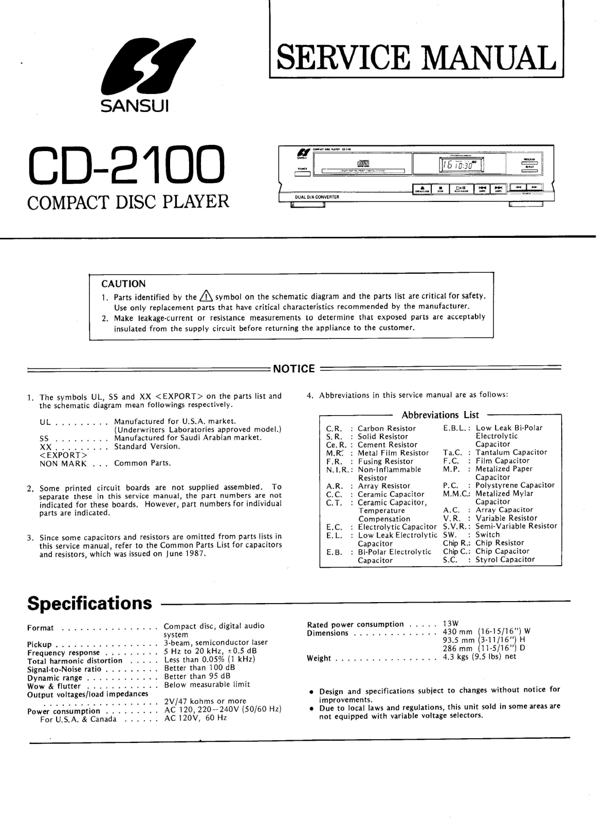 Sansui CD-2100 Service Manual