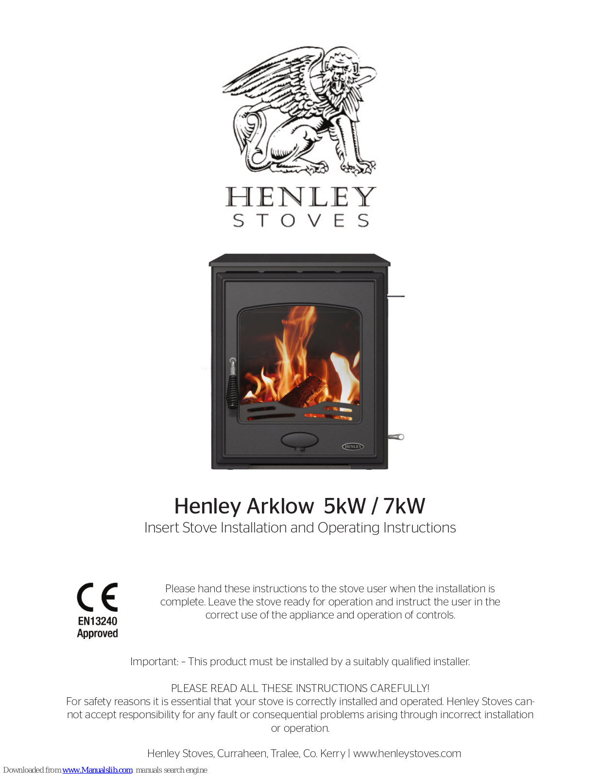 Henley Arklow Installation And Operating Instructions Manual