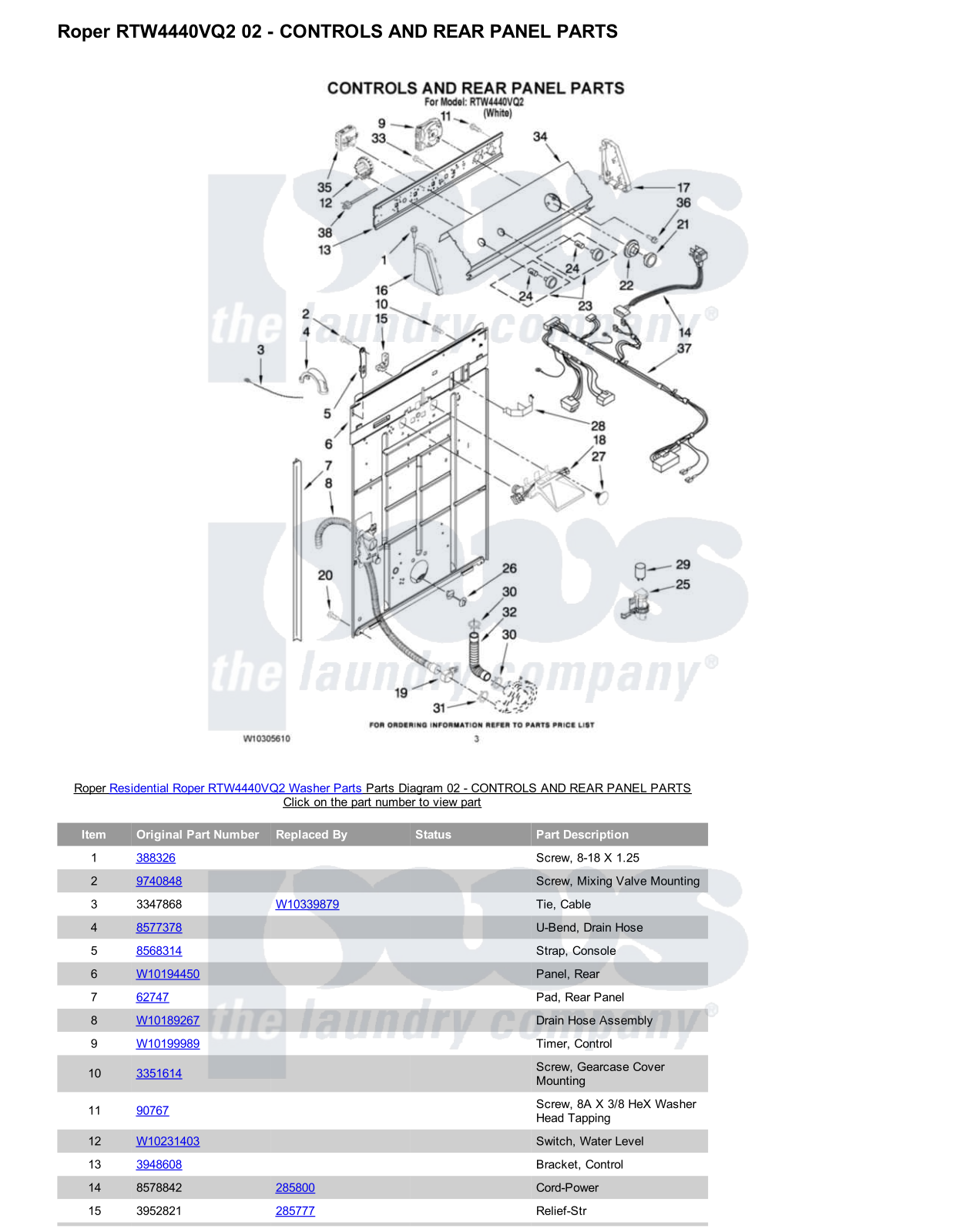 Roper RTW4440VQ2 Parts Diagram