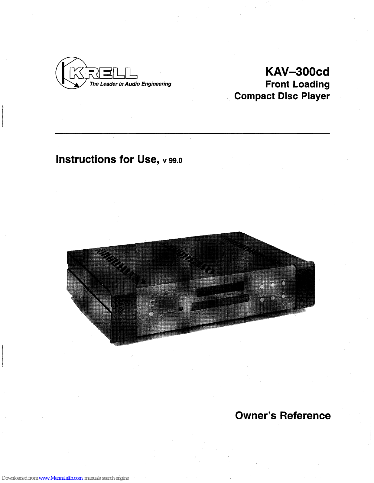 Krell Industries Front Loading Compact Disc Player KAV-300cd Instructions For Use Manual - ManualMachine.com