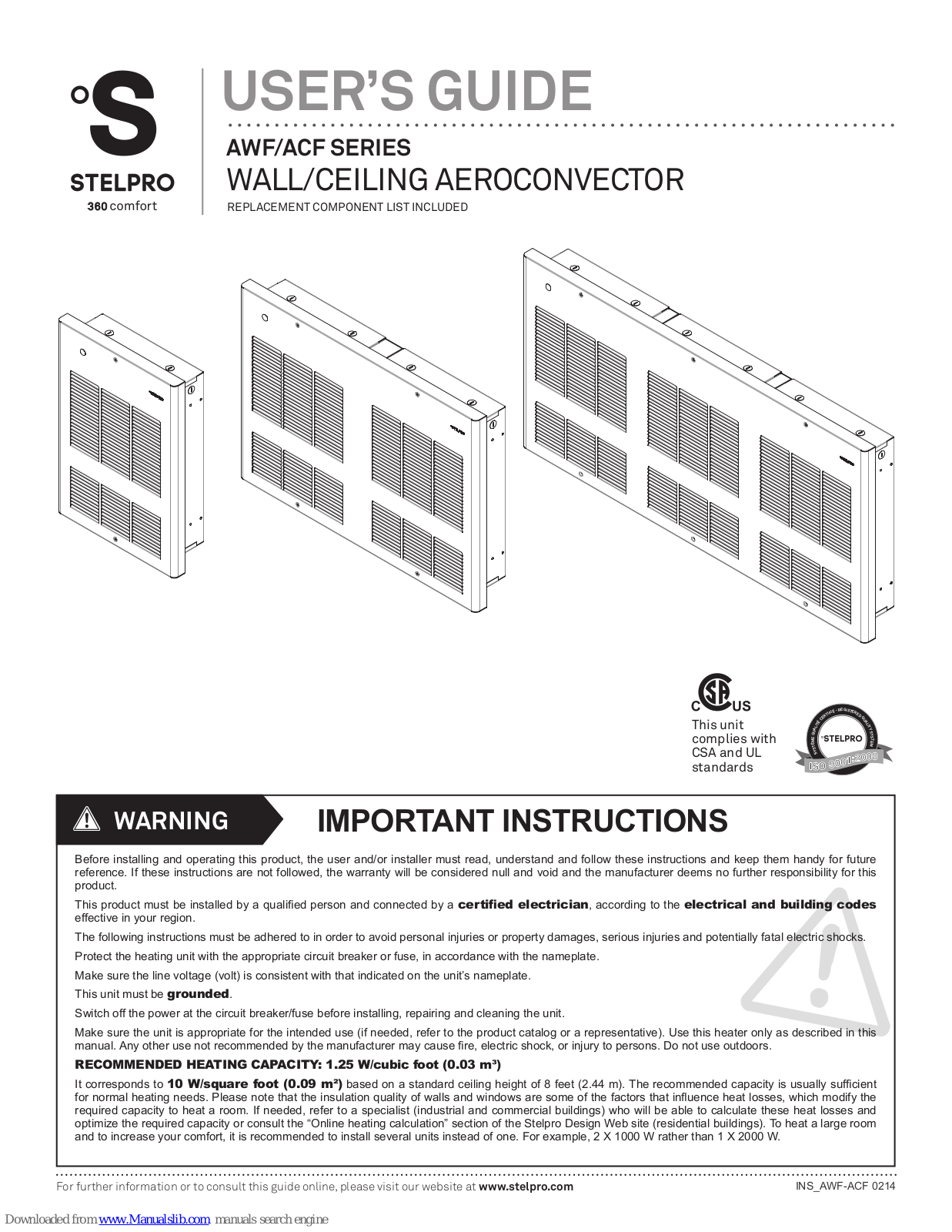 Stelpro ACF3007, ACF3002, ACF1508, AWF2008, AWF4007 User Manual - ManualMachine.com